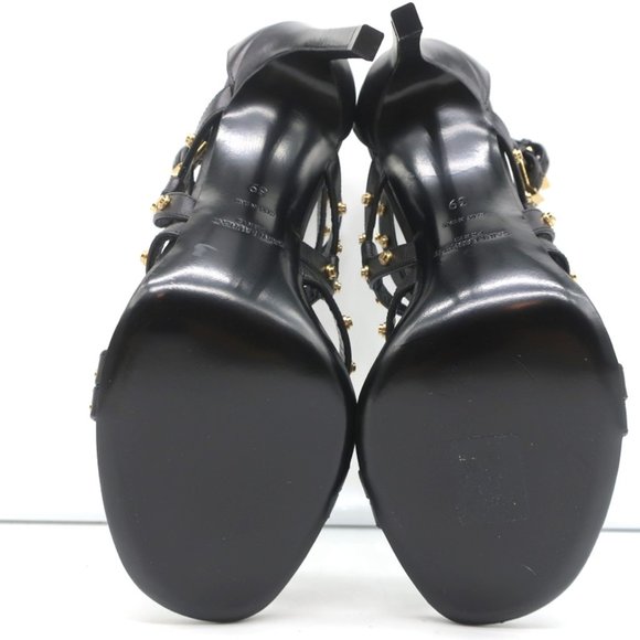 SAINT LAURENT STUDDED SANDALS JERRY BLACK LEATHER SIZE 39 STRAPPY HEELS NEW - Picture 11 of 12